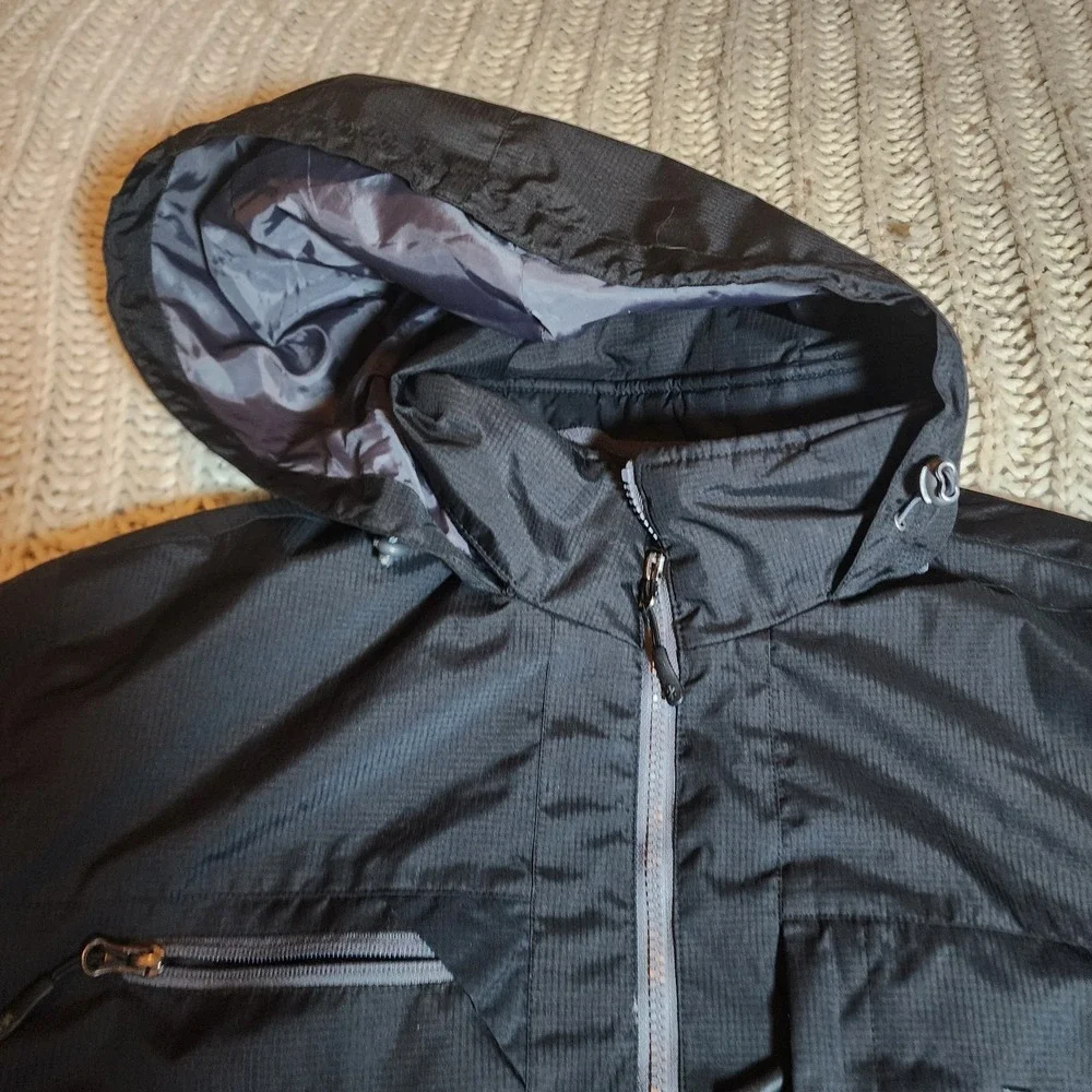 IZOD Jacket Mens XL Black Full Zip Hooded Fleece Lined Zip Pockets Outdoors